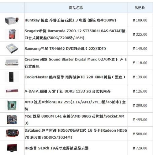 电脑主机配置单及价格表详解